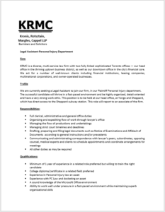 Kronis, Rotsztain, 
 Margles, Cappel LLP   Barristers and Solicitors Legal Assistant-Personal Injury Department downloadable document