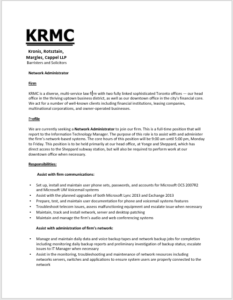 Kronis, Rotsztain, Margles, Cappel LLP Barristers and Solicitors Network Administrator downloadable document