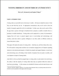 Vesting Orders In And Outside Of An Insolvency Mervyn D. Abramowitz And Stephen Wolpert1